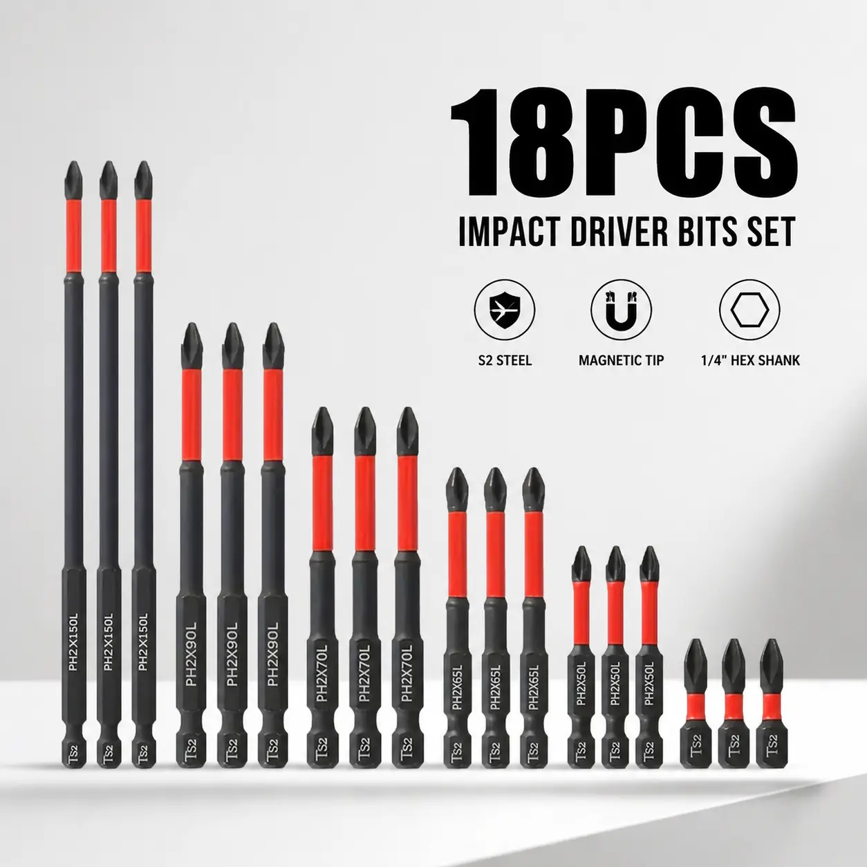 Tungsten Carbide Magnetic Bit Set (6/12/18/24pcs) - S2 Alloy, 1/4" Shank, Phillips & Impact, Red Black, High-Torque, for Electric/Manual Drivers, Home Repair, DIY Projects, Carbide Tips Sets
