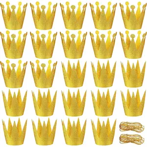 24 Pieces Gold Crown Hats Paper Crowns for Kids Gold Party Hats for Birthday Wedding Celebration Decoration