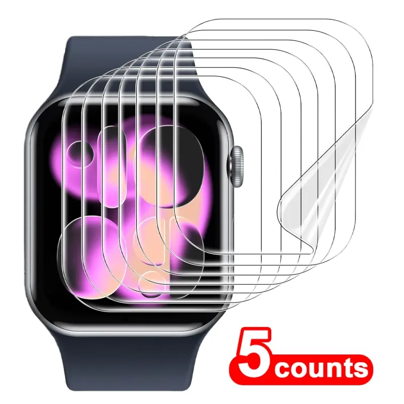 5 Pack 999D Hydrogel Screen Protector Set for Apple Watch Series 11/SE3 2025/Ultra 3 42mm 46mm 40mm 44mm 49mm, HD Transparent Full Coverage, Protective Shield Anti-Scratch Durable Tpu Soft Film, Smartwatch Accessories