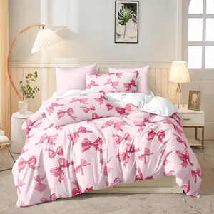 Pink princess style bow pattern duvet set set of 2/3 pieces, including 1 duvet cover and 1/2 pillowcases without filling, soft and comfortable bedding set for family bedroom decoration, available in all seasons, Comfy Bed Sets