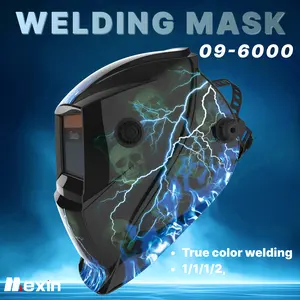 09-6000 Mexin multi-functional welding helmet, adjustable headband for welding mask, automatic power switch and light change, suitable for arc welding and laser cutting Black Weldingmask Rubber Silicone Silicone Rubber