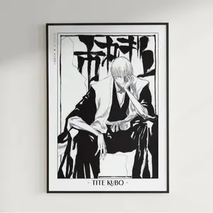 Gin Ichimaru Poster, Tite Kubo Bleach Illustration, Stylish Black & White Anime Art, Gift For Anime Fans