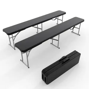 6FT Folding Bench 2 Pack, Plastic Portable Folding Bench Seat with Carry Handle & Lock for in/Outdoor Activities, Picnic, Soccer, Caming Dining Seat, Black
