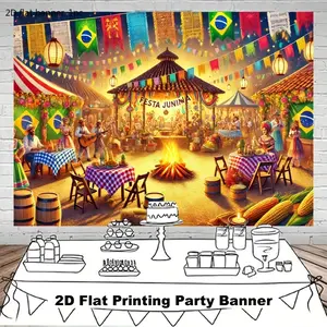 2D flat banner, 1 piece, Brazilian São João Festival decoration banner, party banner, Father's Day banner, Independence Day banner, Carnival and other Latin American festival decorative background, kdj
