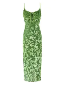 Women's Solid Pocket Bodycon Dress. Retro Green Velvet Burnt Flower Chest Strap Dress | Backless Slimming Hot Girl Suspender Dress | High-Grade Hip-Wrapping Skirt | Y2K Party Outfit | Elegant Sexy Bodycon Dress 2025