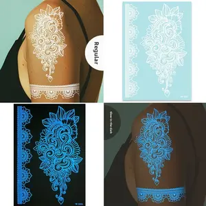 Blue Glow-In-The-Dark Lace Temporary Tattoo Stickers, Waterproof Hannah Tattoos for Weddings and Festivals, Non-Sensitive Skin Safe