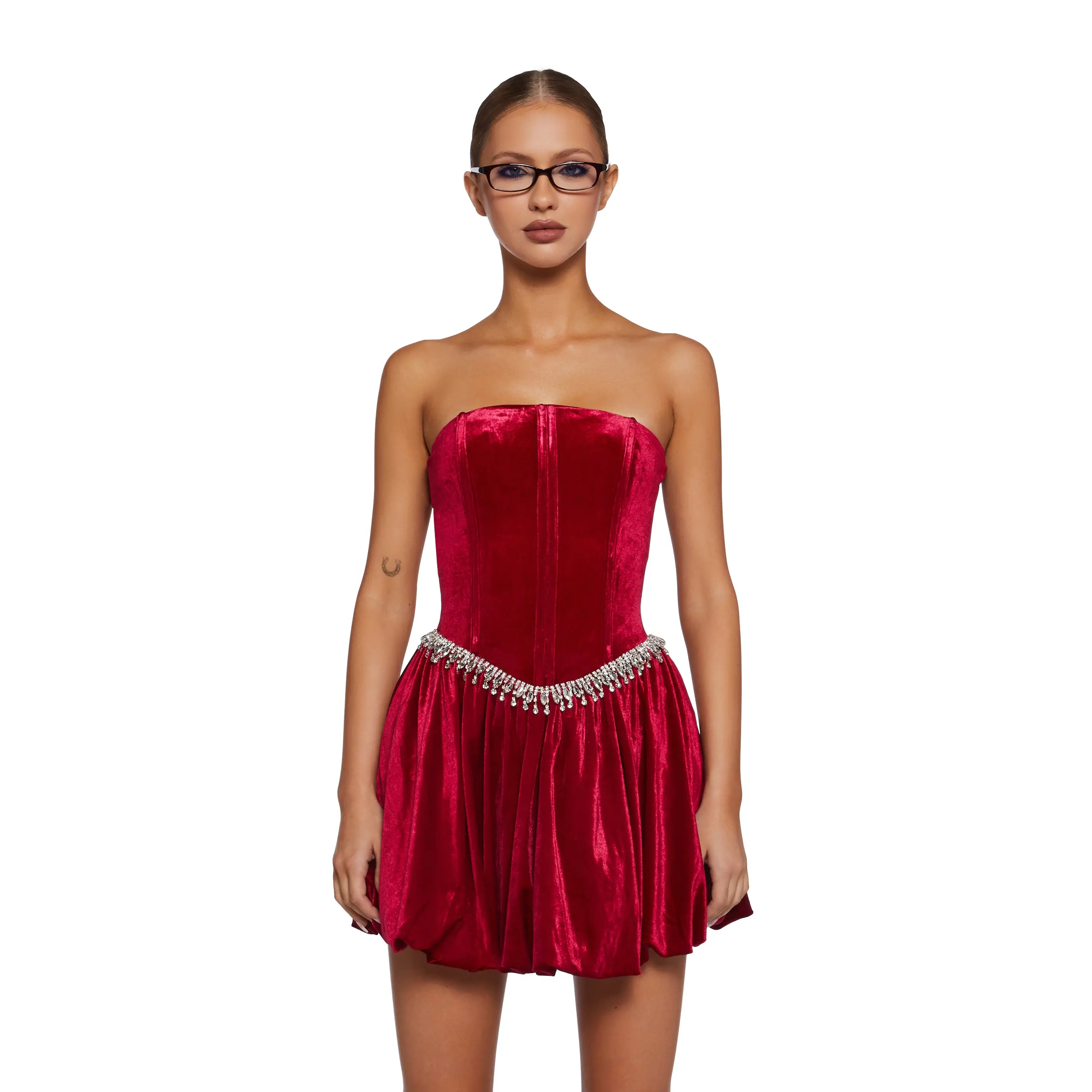 Tinsel Event Velvet Dress - Red