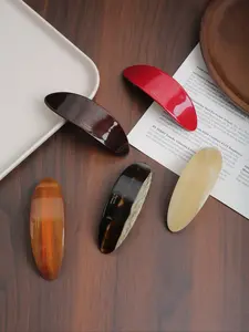 5pcs Elegant Vintage Oval Flat Hair Clips, Plain Color Striped Design, Suitable for Daily Outing Commuting Parties Vacation