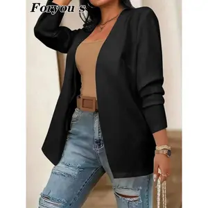Plus Size Women's Blazer Jacket, Casual Business Style, Long Sleeve Button Front Design, Perfect for Office & Daily Wear