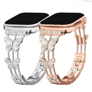 Butterfly Diamond Apple Watch Band, Stainless Steel Metal Bracelet for Series 7–10 (38–49mm), Elegant Sparkling Replacement Strap for Everyday & Spring Wear
