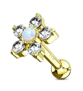 16G Opal CZ Flower 14kt Gold Cartilage Barbell