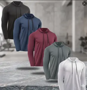 Men’s 5-Pack Workout Outfits | Long Sleeve Hooded Sports Sweatshirt & Compression Activewear Set | Lightweight Athletic Tracksuit for Gym Running Training, Spring Autumn