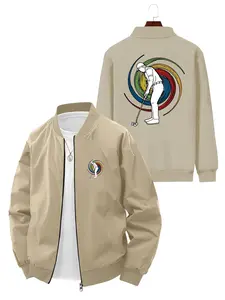 Fashion Trendy Men's Golf Player Colorful Vortex Printed Baseball Jacket for Daily Casual Wear and Sports Activities