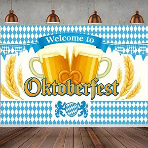 1pc 2D Flat Welcome to Oktoberfest, Munich Oktoberfest Beer Celebration Durable Polyester Banner, Munich Oktoberfest Beer Theme Party Photography Background, Suitable for German Bavaria Festival Party Decoration, Beer