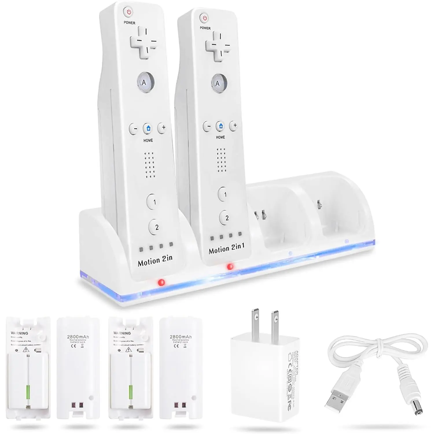 4-in-1 Charging Station for Wii&Wii U Remote Controller,Charger with 4 Rechargeable  Packs (4 Port Charging Station+4  2800mAh Replacement +USB Cable),Remote Not Included