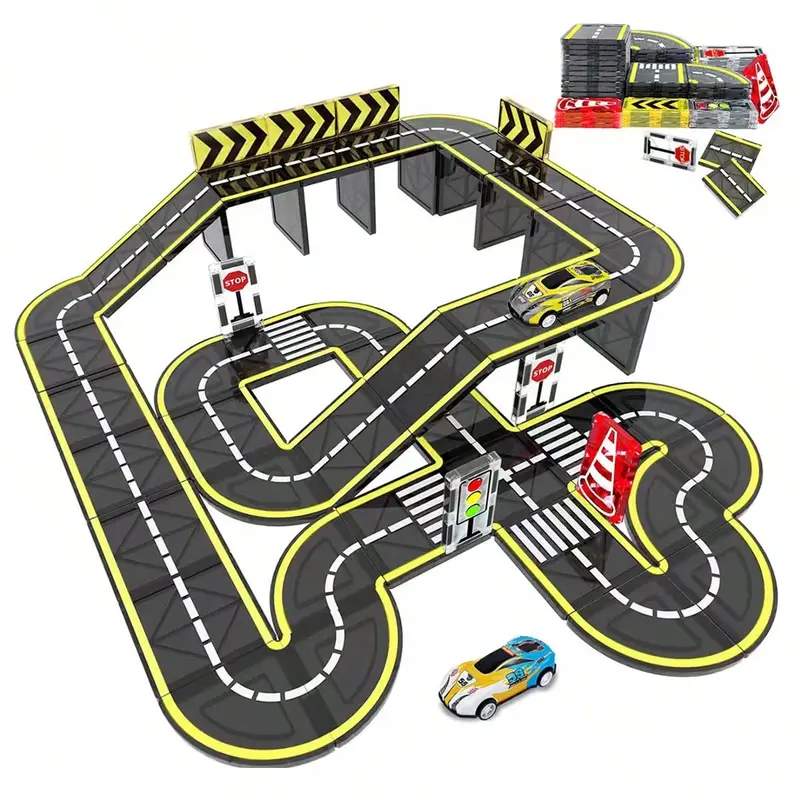 Magnetic Building Blocks Toy Magnetic Tiles Road Track with Cars, Magnetic Construction Set, Stem Creative Educational Construction Toys for Kids Ages 3-12, Magnetized Construction Set