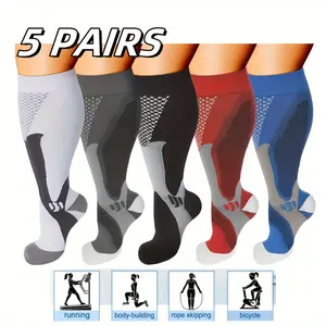 5 Pairs Of Fat Plus Size 2xl 3xl 4xl  Nylon Men's And Women's Compression Socks Non-slip Sports Compression Socks, Breathable Sweat-absorbing Compression Calf Socks