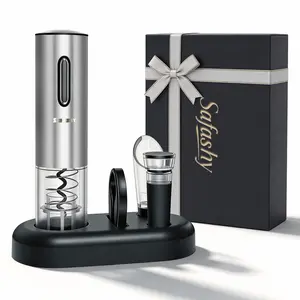 Electric 【Wine Opener】 Stainless Steel Rechargeable Automatic Wine Bottle Opener Set 5-in-1 Wine Gifts for Wine Lovers with Foil Cutter, Wine Aerator Pourer & 2 Vacuum Stoppers  coffee bar station