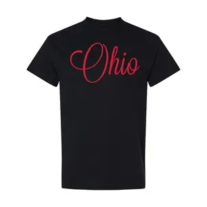 Ohio T-Shirt Script Font Cotton T-Shirt| Black & Red Buckeye State Pride Graphic Tee (Unisex)