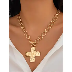 Women's Punk Style Cross Pendant Necklace with OT Buckle, Fashion Jewelry for Party, Daily Clothing Decor, Trendy All-match & Exquisite Jewelry for Birthday Gift