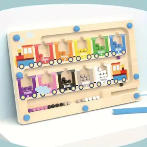 Magnetic color and number mazes, small wooden train magnetic maze toys, activity counting color classification fine motor skills learning toys, suitable for children's birthday, Halloween, Christmas gifts