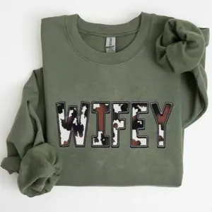 Western Wifey Sweatshirt, Cow Print Wifey Sweatshirt- Printed Classic Cotton