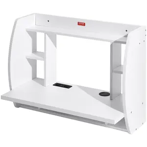 VEVOR Wall Mounted Floating Desk, Wall Mount Computer Desk With Power Socket and 70.9 in (1.8 m) Power Cord for Home Office, Space Saving with Storage Shelves and Cubby Decor