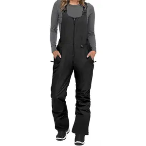 Women's Ladies Female Black Sleeveless Ski Overalls, Adjustable Shoulder Strap Jumpsuit, Side Pocket Long  Clothes