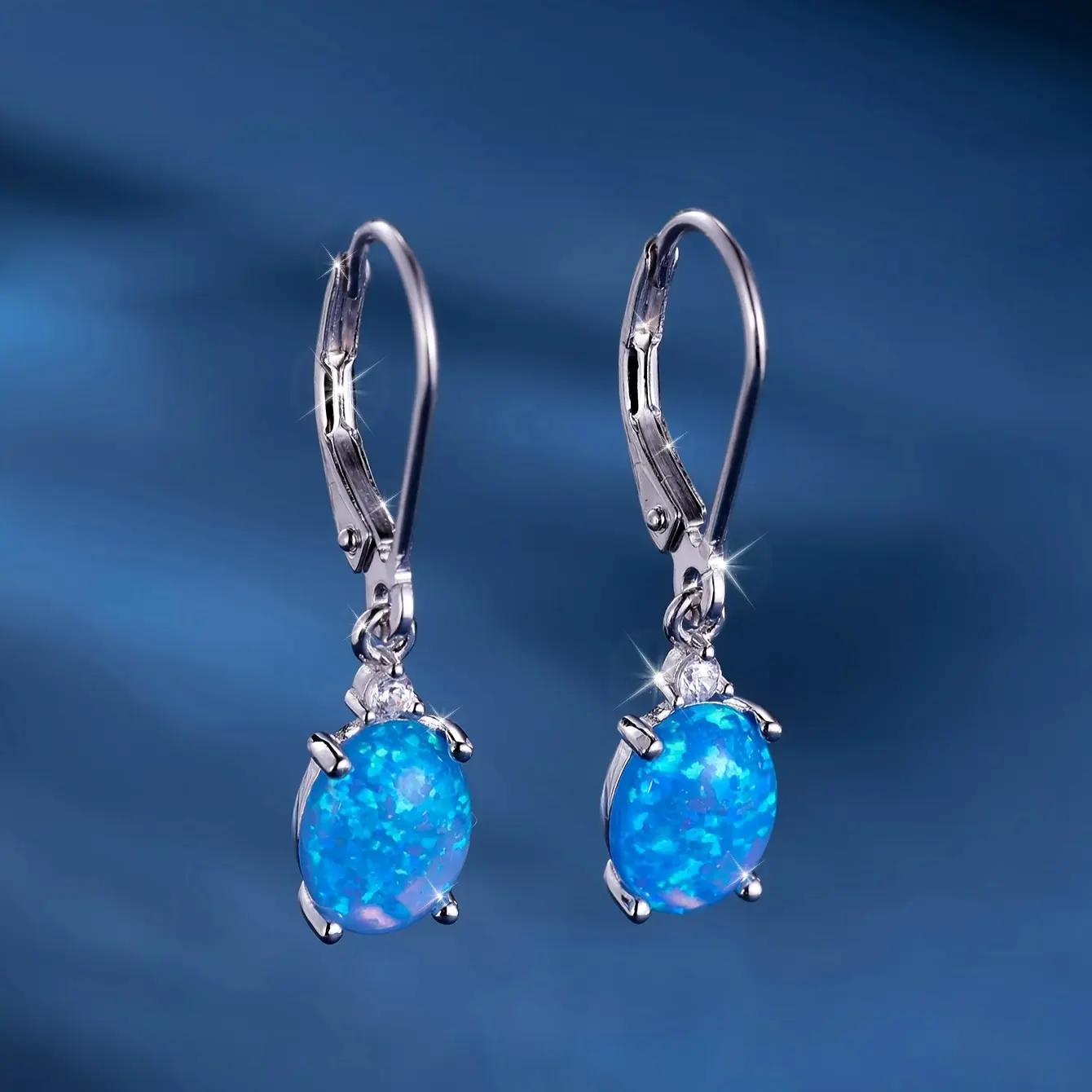 Pair of S925 Sterling Silver Dangle Earrings with Round-Cut Green Fire Opal - Vintage Boho Style, Rhodium Plated, 2.2g, Perfect for Daily Wear & Parties, Party Jewelry | Vintage Boho Style | Rhodium Plated Earrings