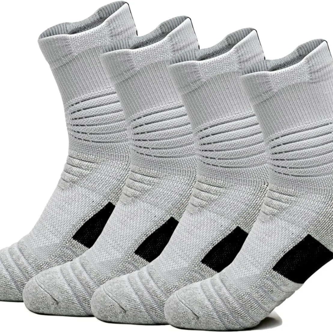 4 Pairs No Show Socks – Thick Athletic Crew Sport Socks  Compression Cushion Basketball Socks for Men, Women & Boys, Towel Bottom Breathable Non-Slip Socks for Outdoor Running, Cycling Men's Cushioned Arch Compression Socks