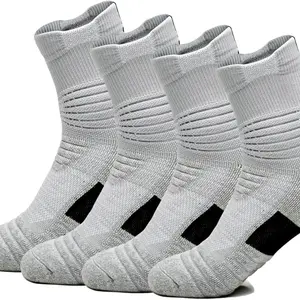 4 Pairs No Show Socks – Thick Athletic Crew Sport Socks  Compression Cushion Basketball Socks for Men, Women & Boys, Towel Bottom Breathable Non-Slip Socks for Outdoor Running, Cycling Men's Cushioned Arch Compression Socks