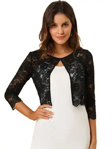 INSPIRE CHIC Elegant Sheer Floral Lace Shrug Top Cropped Bolero Cardigan