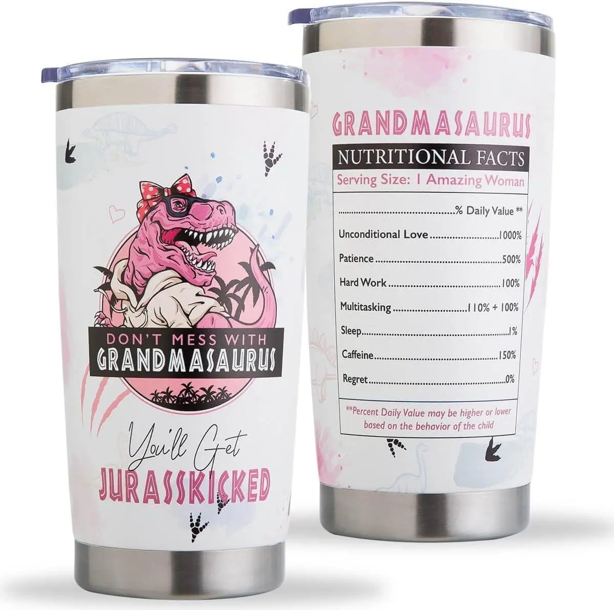 [Sale off up to 50%] Don't Mess With Grandmasaurus Tumbler, Funny Tumbler for Grandma, Birthday Gifts for Grandma, Nutrition Facts Cups Insulation Drinkware