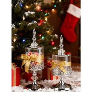 Rose Candy Jar Set, Vintage Glass Storage Jar With Lid, Perfect For Living Room Decoration, Coffee Table Decoration And Desktop Display, European Style Home Storage Jar Two-Piece Gift, Beautiful Home Decoration For Desserts And Cake Stands,