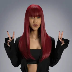 21-Inch Solid Vibrant Garnet Red Straight Synthetic Wig | 【Heat Resistant】【Cap Included】 | #9 FSGA