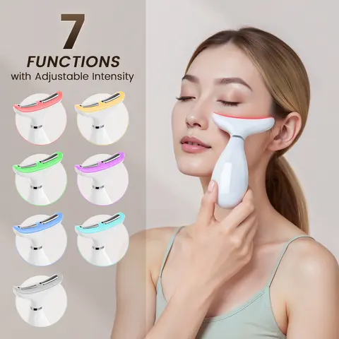SHMHE Facial and Neck Massager, 7 Color LED Light Therapy for Face, Face Lift Device,Beauty Face Massager Tools for Skin Care, Helps lymphatic drainage,Gift,techvibes