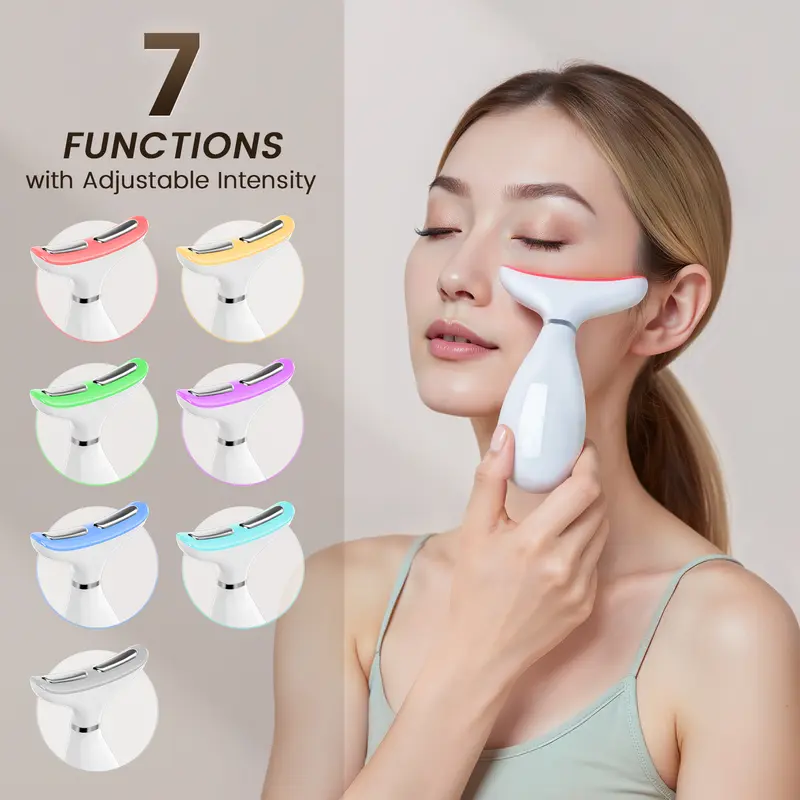 SHMHE Facial and Neck Massager, 7 Color LED Light Therapy for Face, Face Lift Device,Beauty Face Massager Tools for Skin Care, Helps lymphatic drainage,Gift