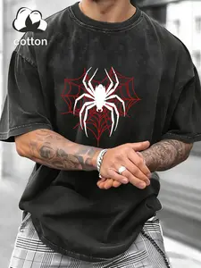 Vintage Washed Spider Graphic Tee Men’s Black Retro T-Shirt for Streetwear, Night Out Casual, Edgy Urban Looks & Gothic-Inspired Fashion