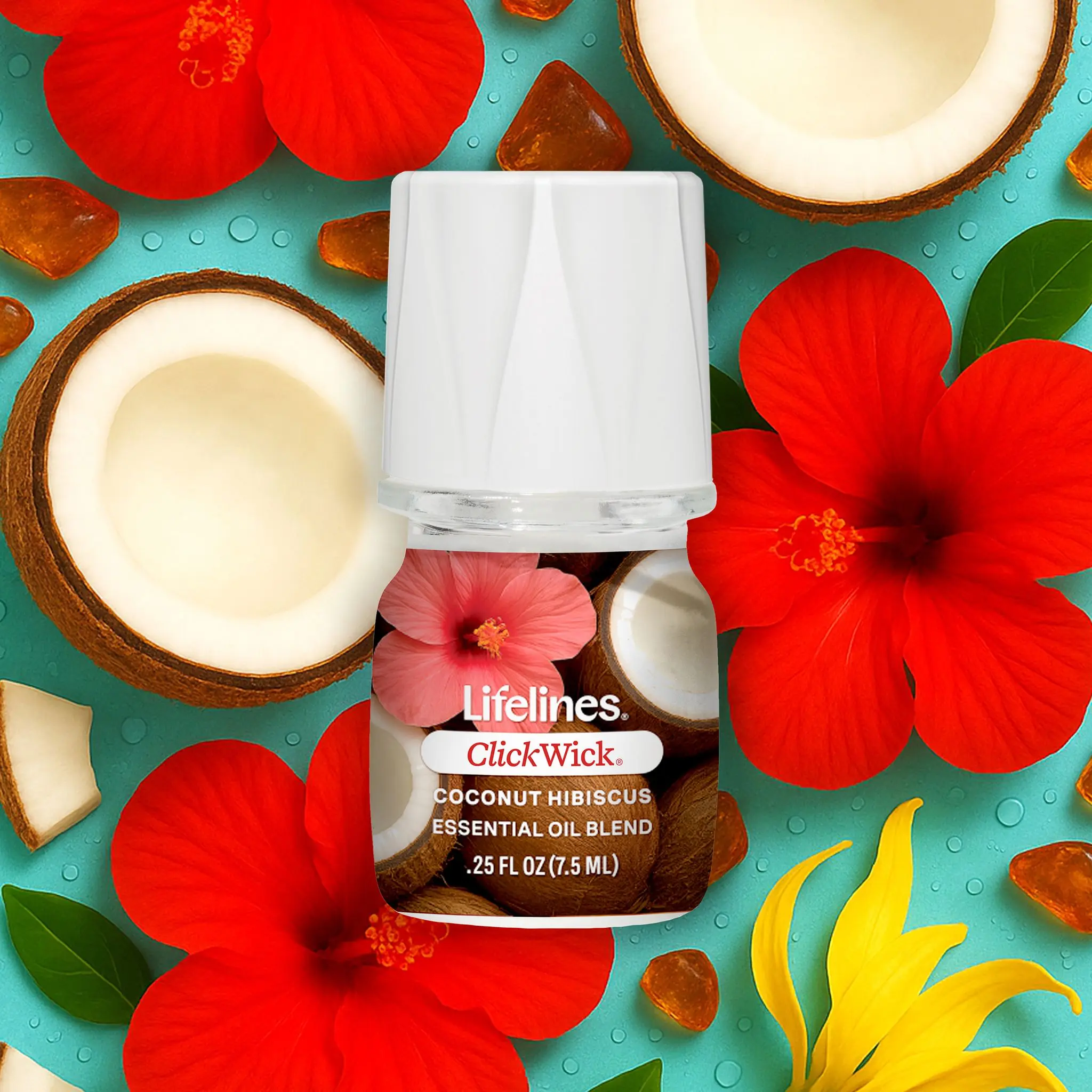 Lifelines Clickwick Scented Oil Diffuser Fragrance - Coconut Hibiscus, Tropical Aroma Home Freshener, Home Fragrance Supply