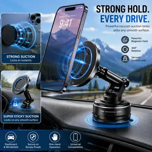 ZAYZEE SuctionPro Phone Holder, 360° Vacuum MagSafe Car Mount, Suction Phone Mount with One-Step Lock, Retractable, Compact & Stable Design, Car Accessories