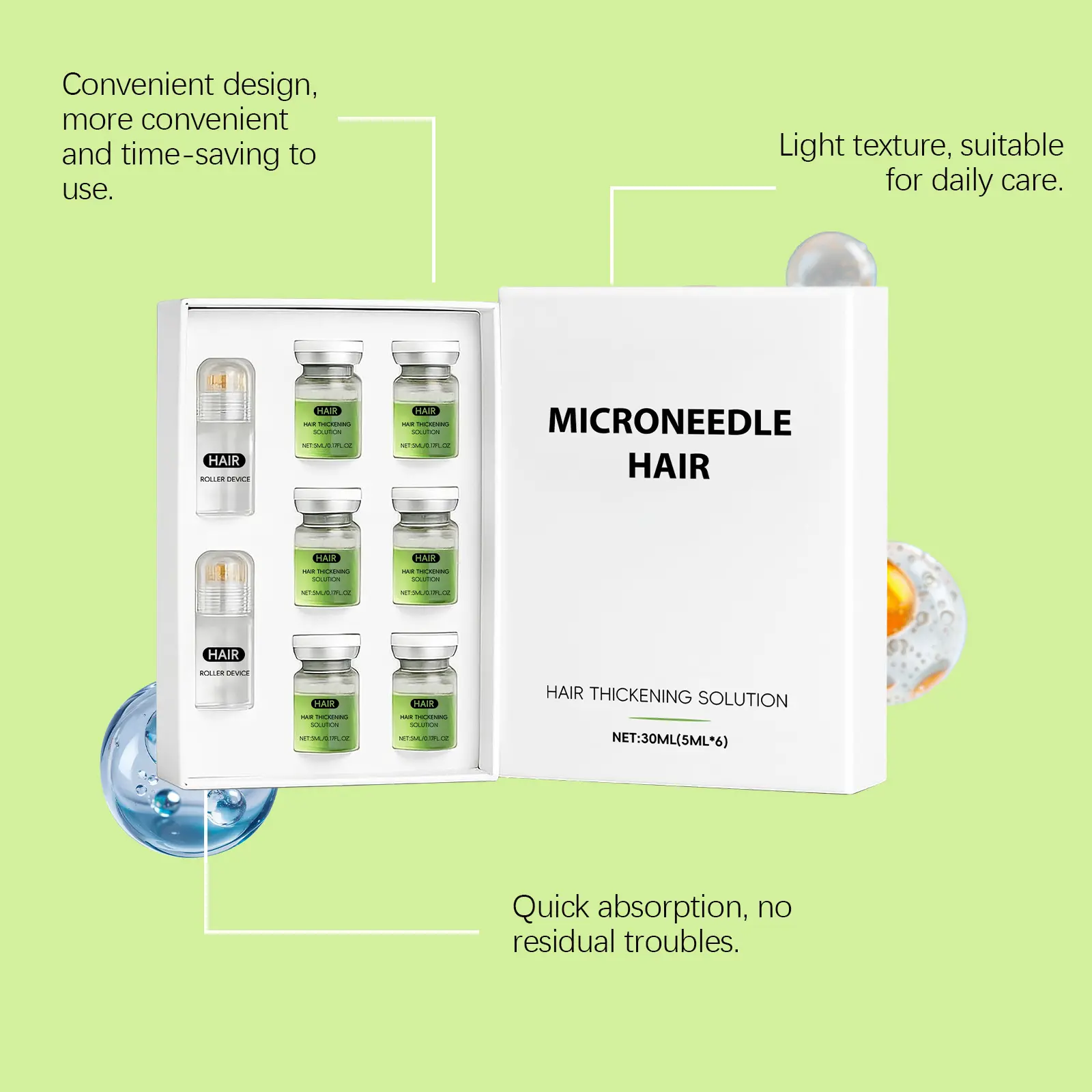 Nourishing Scalp Care Kit for Fuller, Smoother Strands - 8-Piece Set with 2 Rollers & 6 Lightweight Serum Ampoules for Most Hair Types, Adults