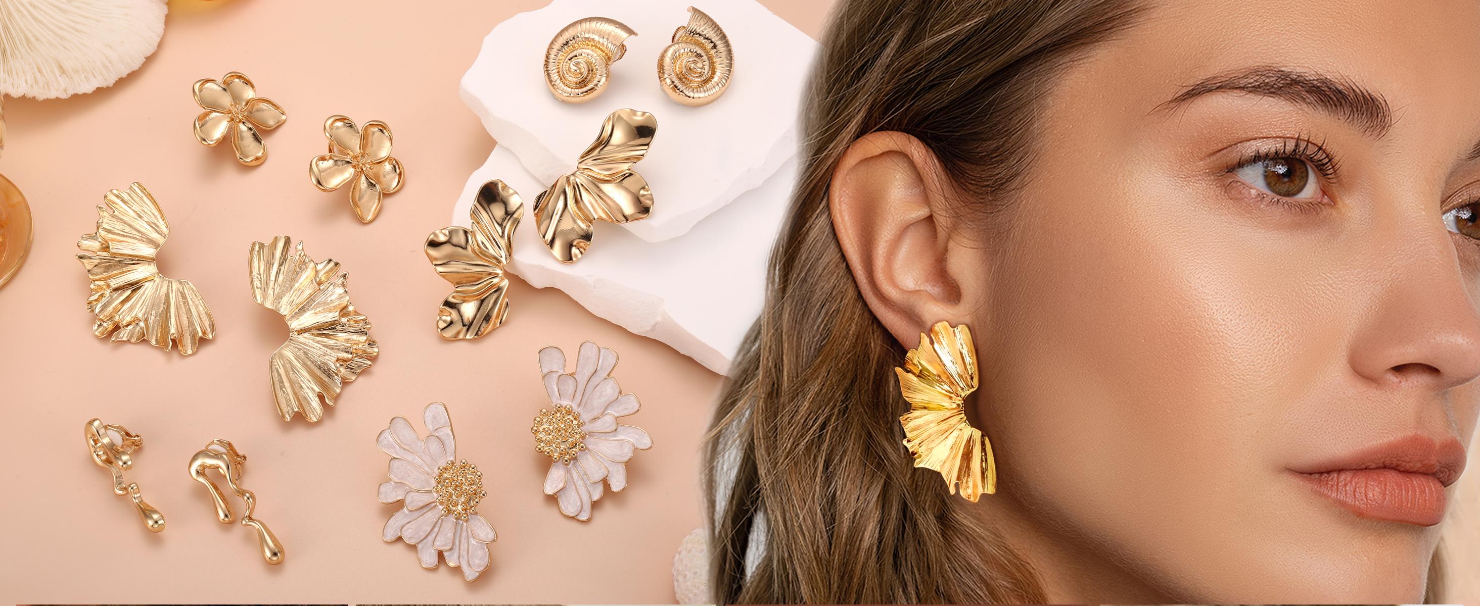 ORAZIO Gold Clip On Earrings for Women Trendy Non Piercing Flower Dangle Earrings 14K Gold Plated Lightweight Hypoallergenic Bohemian Floral Earrings Set ORAZIO Gold Clip On Earrings for Women Trendy Non Piercing Flower Dangle Earrings 14K Gold Plated Lightweight Hypoallergenic Bohemian Floral Earrings Set