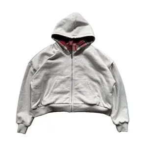 New men's plaid zip-up cardigan hoodie, Y2K style, new autumn/winter double-sided wear, street style, unisex sweatshirt.