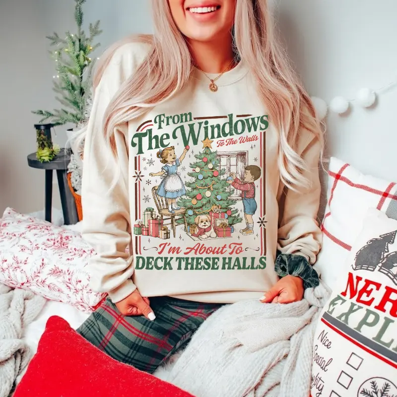 Funny Christmas Sweatshirt, Holiday Party Crewneck, Retro Christmas Graphic Pullover, Festive Winter Sweatshirt, Cozy Xmas Gift for Women, Women's Long Sleeve Shirts
