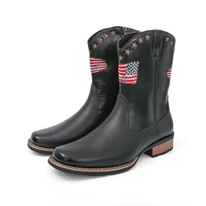 Men’s fashion high-top denim boots with a stars-and-stripes pattern—non-slip, comfortable, and durable. botas masculinas easy wear