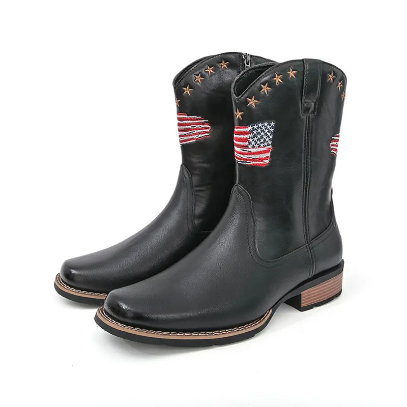 Men's Retro Denim Boots with Stars and Stripes Pattern, High-Top Fashion Shoe with a Durable Non-Slip Thick Sole,boots men,most comfortable work boots,work boot,cowboy ankle boots,outdoor casual