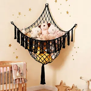 Large Stuffed  Net - Sturdy Handcrafted Stuffed  Hammock Corner,  Fully Handwoven Plushie Net, Space-Saving Holds 50+ Plushies, plushie net Hammock for   Bedroom - Black