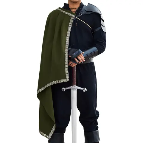 Runcati Men's Loose Renaissance Half Cape - Adjustable Tie, Machine Washable Fantasy Costume with Medieval Look, One Size Solid Colors Adds Mystery and Power for LARP Warrior, Ren Faire