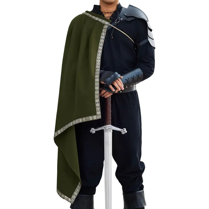 Runcati Men's Loose Renaissance Half Cape - Adjustable Tie, Machine Washable Fantasy Costume with Medieval Look, One Size Solid Colors Adds Mystery and Power for LARP Warrior, Ren Faire