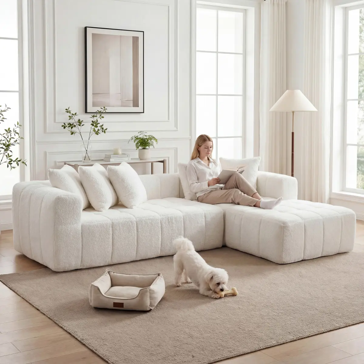 107.9"Cloud Modular Sectional Sofa Couch with L-Shape Chaise,Modern Minimalist Upholstered Couches for Living Room Bedroom,Deep Seat Corner Couch,No Assembly Required